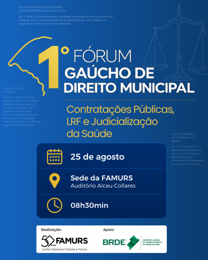 Famurs promove I Fórum Gaúcho de Direito Municipal no dia 25 de agosto