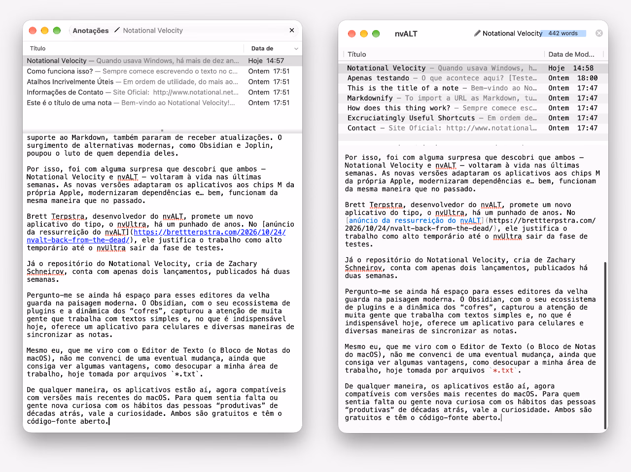 Notational Velocity e nvALT, antigos apps de anotações do macOS, estão de volta